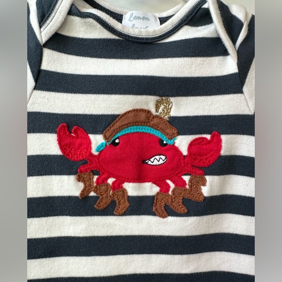 Lemon Loves Layette Striped Crab Romper (Size 6-12 Months) - Picture 3 of 5